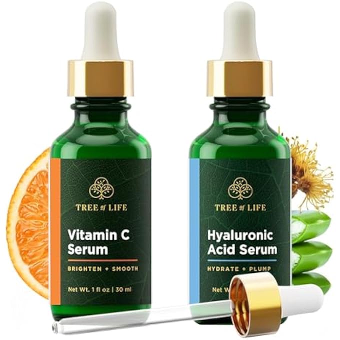 TREE OF LIFE BEAUTY VITAMIN C AND HYALURONIC ACID FACIAL SERUM DUO, SMOOTHING AND RENEWING, DERMATOLOGIST-TESTED - 2- SKIN CARE SET - Image 1